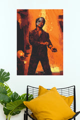 Masked Action Hero – Fire & Shadow Cinematic Wall Poster (Bollywood Poster)