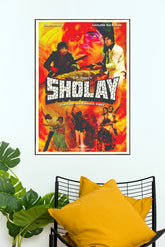 Sholay 1975 Movie Poster | Amitabh Bachchan & Dharmendra Bollywood Wall Art (Bollywood Poster)