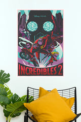 Disney Pixar Incredibles 2 Retro Stylized Paper Poster (Hollywood Poster)