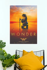 Wonder Woman Sunset Kneeling Sword Poster – Gal Gadot DC Superhero Wall Art Print (Hollywood Poster)
