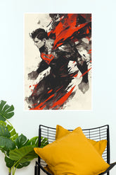 Superman Dynamic Action Poster – Bold Red & Black Comic Superhero Wall Art (Super Hero Poster)