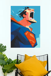 Superman Powerful Pop Art Poster – Bold Blue & Red Superhero Wall Art (Super Hero Poster)