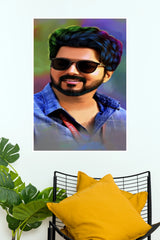 Vijay Thalapathy Stylish Portrait Poster – Colorful South Indian Cinema Wall Art (Tollywood Poster)