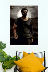 Salaar Prabhas Sunglasses Vector Art Poster – Full Moon Helicopter Night Paper Print (Tollywood Poster)