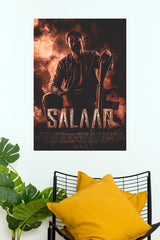 Salaar Prabhas Seated Rifle Poster – Fiery Explosion Action Paper Print (Tollywood Poster)