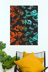 "BAD" Orange & Teal Graffiti Pattern Paper Poster – Edgy Streetwear Typography Wall Art for Gaming Room, Bedroom & Dorm Decor (Gym And Motivational Poster)