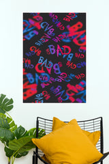 "BAD" Neon Blue & Red Graffiti Pattern Poster – Edgy Streetwear Typography Wall Art for Gaming Room, Bedroom & Dorm Decor (Gym And Motivational Poster)