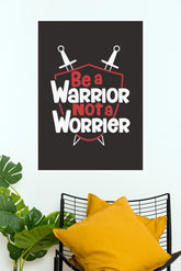 "Be A Warrior Not A Worrier" Motivational Shield & Swords Poster – Bold Typography Inspirational Wall Art for Home, Office & Gym Decor (Gym And Motivational Poster)