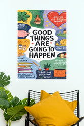 "Good Things Are Going To Happen" Whimsical Illustrated Poster – Colorful Positive Quotes Wall Art for Living Room, Bedroom & Office Decor (Gym And Motivational Poster)