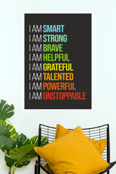 "I Am Smart Strong Brave" Colorful Affirmations Poster – Rainbow Typography Wall Art for Kids Room, Classroom, Therapy & Office Decor (Gym And Motivational Poster)