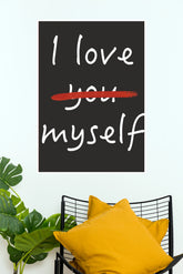 "I Love Myself" Self-Care Handwritten Poster – Red Strikethrough Typography Wall Art for Bedroom, Vanity & College Dorm Decor (Gym And Motivational Poster)