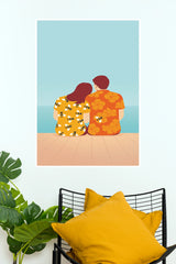 Romantic Couple Sitting on Beach Poster | Tropical Love Wall Art(Love Posters)