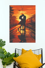 Romantic Couple Kissing at Train Station Sunset Wall Art Paper Poster(Love Posters)