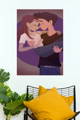 Cute Boyfriend Lifting Girlfriend Cute Couple Illustration Wall Art Paper Poster(Love Posters)