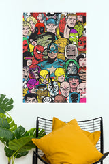 Marvel Universe Heroes and Villains Crowd Retro Comic Collage Matte Paper Poster (Marvel Posters)