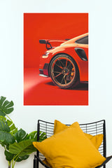 Porsche 911 Red Minimalist Sports Car Wheel Wall Art Paper Poster (Car Posters)