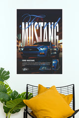 Ford Mustang Blue Aesthetic Muscle Car Wall Art Paper Poster (Car Posters)