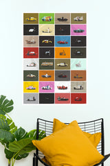 Famous Movie and TV Cars Grid Paper Poster Wall Art (Car Posters)