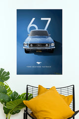 Blue 1967 Ford Mustang Fastback Classic Muscle Car Paper Poster Wall Art (Car Posters)