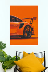 Orange Porsche GT3 RS Sports Car Paper Poster Wall Art (Car Posters)