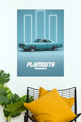 1969 Plymouth Road Runner Minimalist Neon Art Paper Poster (Car Posters)