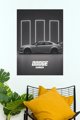 2023 Dodge Charger Minimalist Gray Paper Poster (Car Posters)