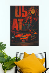 Red and Black Superhero Racing Car Paper Poster | Grungy Automotive Wall Art (Car Posters)
