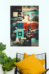 Teal and Red Aesthetic Mood Board Collage Paper Poster | Trendy Lifestyle Wall Art (Car Posters)