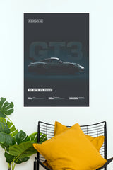Porsche 911 GT3 RS 2022 Minimalist Blueprint Paper Poster | Automotive Wall Art (Car Posters)