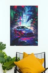 BMW Tropical Night Vibes Neon Sports Car Poster | Automotive Wall Art (Car Posters)