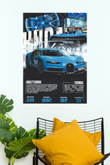 Bugatti Chiron Blue Thunder Technical Specification Poster | Luxury Car Wall Art (Car Posters)