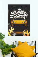 Yellow Ferrari 458 Italia Graffiti Style Paper Poster (Car Posters)