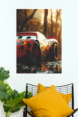 Lightning McQueen Cinematic Edition Race Car Poster | Movie Wall Art (Car Posters)