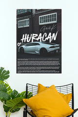 Lamborghini Huracan White Supercar Spec Sheet Poster – Minimalist Monochromatic Automotive Wall Art for Garage, Office & Man Cave Decor (Car Posters)