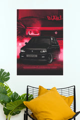 Custom Black Maruti Suzuki 800 Cyberpunk Neon Poster – Retro Modified Hatchback Wall Art for Gamer Room, Office & Man Cave Decor (Car Posters)