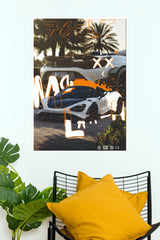 McLaren 765LT White Supercar Graffiti Poster – Modern Streetwear Aesthetic Hypercar Wall Art for Gamer Room, Bedroom & Man Cave Decor (Car Posters)
