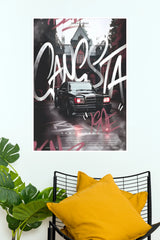 Mercedes-Benz 190E "Gangsta" Urban Graffiti Poster – Classic Modified German Sedan Wall Art for Gamer Room, Office & Man Cave Decor (Car Posters)