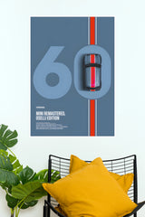 Mini Remastered Oselli Edition Blue #60 Racing Poster – Minimalist Top-Down Classic British Sports Car Wall Art for Office, Living Room & Man Cave Decor (Car Posters)