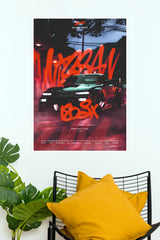 Nissan 180SX Crimson Graffiti Street Racing Poster – Japanese JDM Drift Coupe Dark Aesthetic Wall Art for Gamer Room, Bedroom & Man Cave Decor(Car Posters)