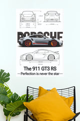 Porsche 911 GT3 RS Blueprint Poster (Car Posters)