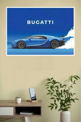 "Bugatti Chiron French Racing Blue" Minimalist Studio Wall Poster (Car Posters)