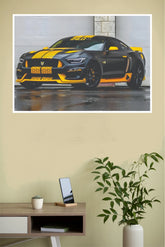 "Ford Mustang Shelby GT350 Matte Black & Yellow" Custom Muscle Wall Poster (Car Posters)