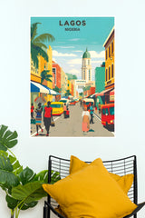 Lagos Nigeria Street Scene & Cathedral Vintage Travel Paper Poster (City Posters)