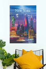 New York City Skyline Statue of Liberty Travel Poster (City Posters)