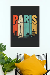 Paris France Retro Vintage Sunset Silhouette Travel Poster (City Posters)