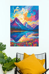 Pink Lake and Mountain Wildflowers Landscape Art Poster (City Posters)