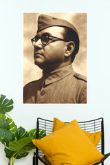 Subhash Chandra Bose Sepia Profile Art Poster (Powerful Men Posters)