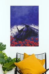 Bound by Code Samurai Warrior Blue and Red Flowers Wall Art Paper Poster (Samurai Warrior Posters)