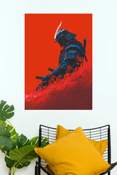 Red Horizon Rising Samurai Warrior Red Background Wall Art Paper Poster (Samurai Warrior Posters)