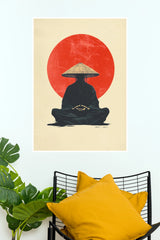 Twilight Samurai Seated Warrior Red Sun Wall Art Paper Poster (Samurai Warrior Posters)